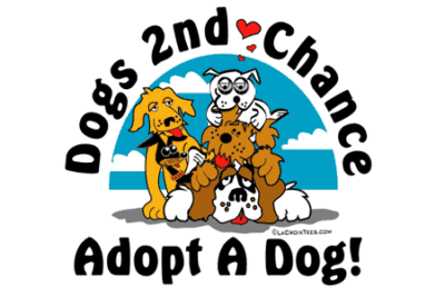 About Dogs 2nd Chance 5 Dogs 2nd Chance logo with happy dogs and adopt message.